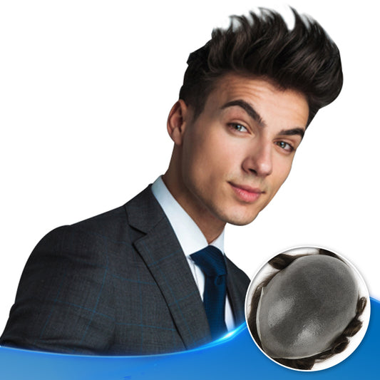 0.04-0.05mm Thin Skin Hairpieces For Men Single Knot Human Hair Replacement Systems #4ASH - Yiyohair