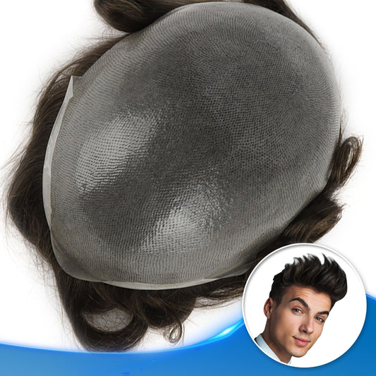 0.04-0.05mm Thin Skin Hairpieces For Men Single Knot Human Hair Replacement Systems #4ASH - Yiyohair