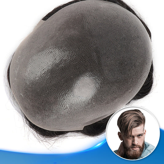 0.06-0.08mm Skin Hair Replacement Systems For Men Natural Looking Gray Toupee #1B10 - Yiyohair