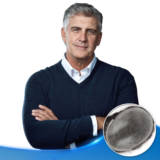 0.08-0.10mm Clear Poly Toupee For Men Injected Skin Truest Gray Hairpiece Unit #1B40 - Yiyohair