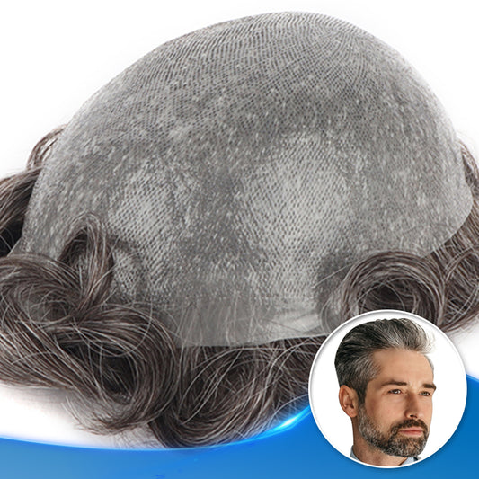 Stock Gray Hair Toupee For Men Single Knot 0.08-0.10mm Clear Poly Skin Durable and Easy to Attach #240 - Yiyohair