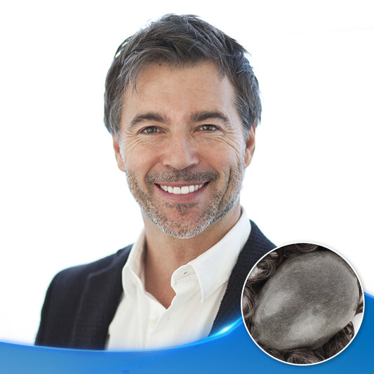 0.08-0.10mm Poly Skin Toupee Gray Hair Systems For Men V-looped True Hairline #340 - Yiyohair
