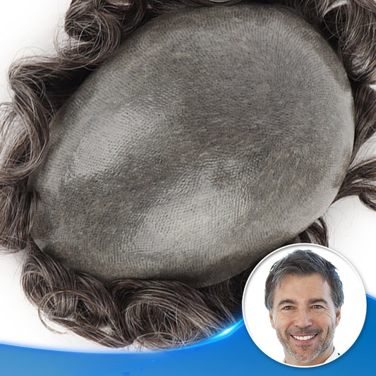 0.08-0.10mm Poly Skin Toupee Gray Hair Systems For Men V-looped True Hairline #340 - Yiyohair
