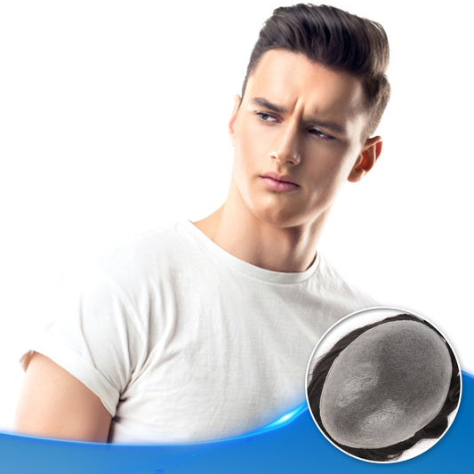 Thick Skin Single Knot Hair System (0.10-0.12mm) Front View - Yiyohair Men's Hair System