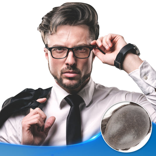 0.10-0.12mm Skin Hair Systems For Men Single Knot Durable Clear Poly Gray Toupee #440 - Yiyohair