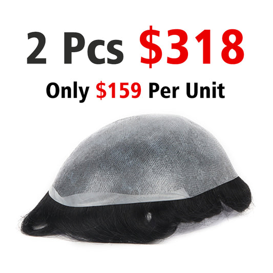 0.06-0.08mm Thin Skin Mens Toupee V-looped Hair Replacement Systems Set (Including 2 Pieces, $159 Per Unit)