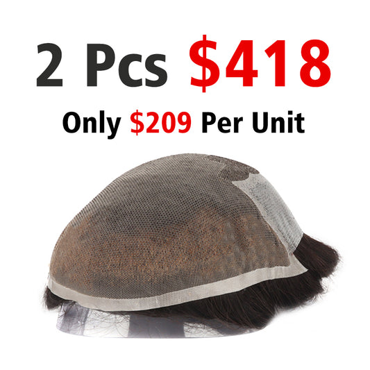 Q6 Popular Toupee For Men Lace Front and Poly with Gauze Hair Systems Set (Including 2 Pieces, $209 Per Unit)
