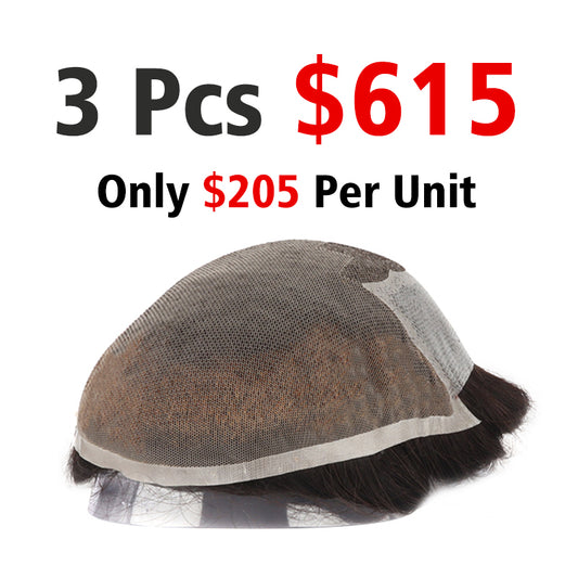 Q6 Popular Toupee For Men Lace Front and Poly with Gauze Hairpieces Set (Including 3 Pieces, $205 Per Unit)