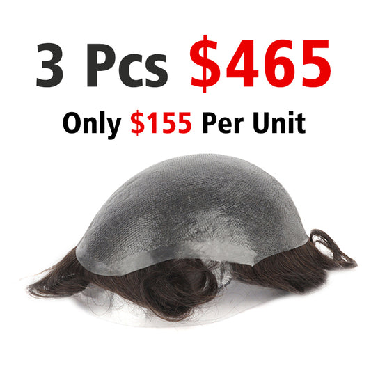 YIYO 0.04-0.06mm Thin Skin V-looped Mens Toupees Set (Including 3 Pieces, $155 Per Unit)