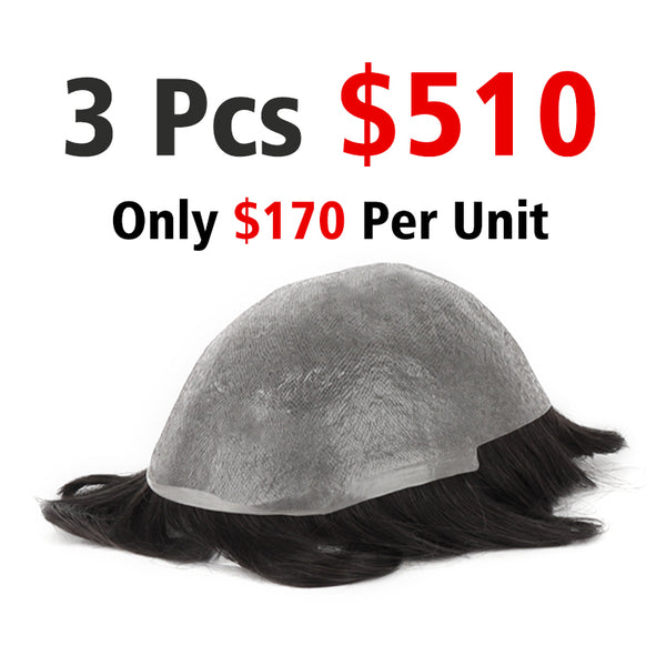 0.02-0.04mm Ultra Thin Skin V-looped Men's Hairpieces Set (Including 3 Pieces, Only $170 Per Unit)