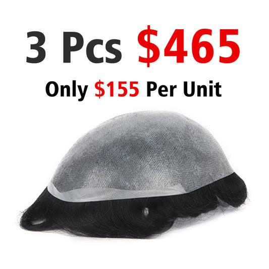 0.06-0.08mm Thin Skin Mens Toupee V-looped Hairpieces Set (Including 3 Pieces, $155 Per Unit)