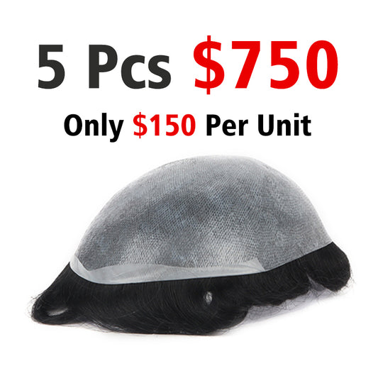 0.06-0.08mm Thin Skin Mens Toupee V-looped Hair Units Set (Including 5 Pieces, $150 Per Unit)