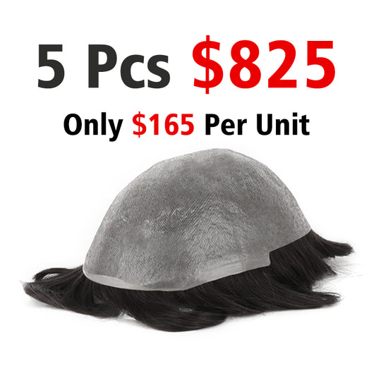 0.02-0.04mm Ultra Thin Skin V-looped Men's Toupees Set (Including 5 Pieces, Only $165 Per Unit)