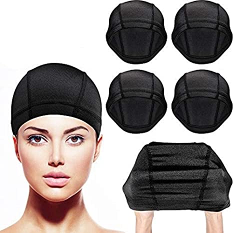 YIYO 5 Pack Dome Caps Stretchable Wigs Cap Spandex Dome Wig Caps (Clear Black)