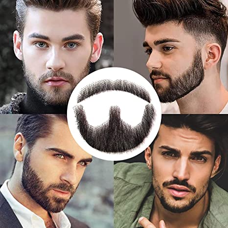 YIYO Beard Realistic 100% Human Hair Full Hand Tied Goatee False Beards Lace Invisible Fake Mustache for Men Makeup Entertainment/Drama/Party/Movie Prop Easy Application Model Black False Moustaches