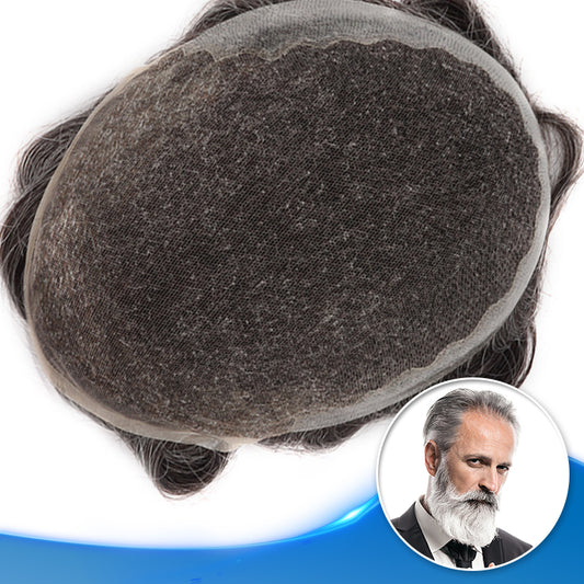 Gray Toupee For Men Soft and Breathable French Lace Front with Clear Poly Hairpieces in Stock #240 - Yiyohair