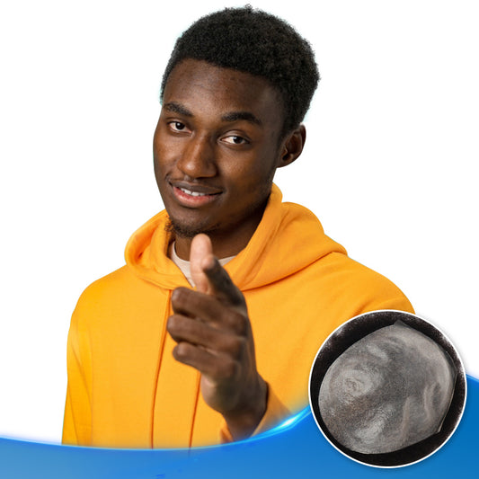 Afro Toupee For Men 4mm Curl Easy to Clean and Attach Clear Poly Skin Hair Systems - Yiyohair
