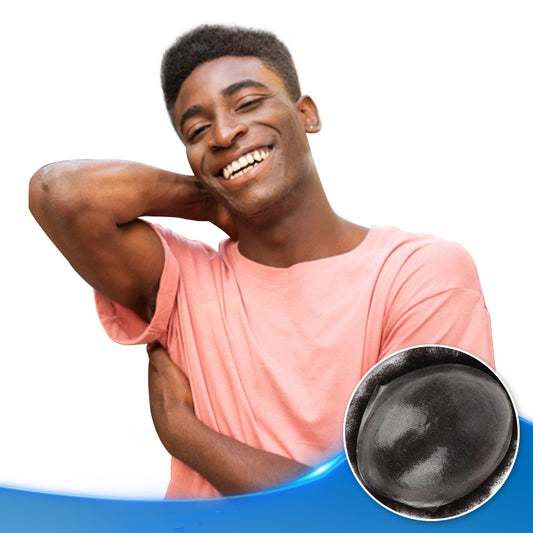 Afro American Mens Poly Skin Hair Replacement Systems 6mm Curl Human Hair Toupee - Yiyohair