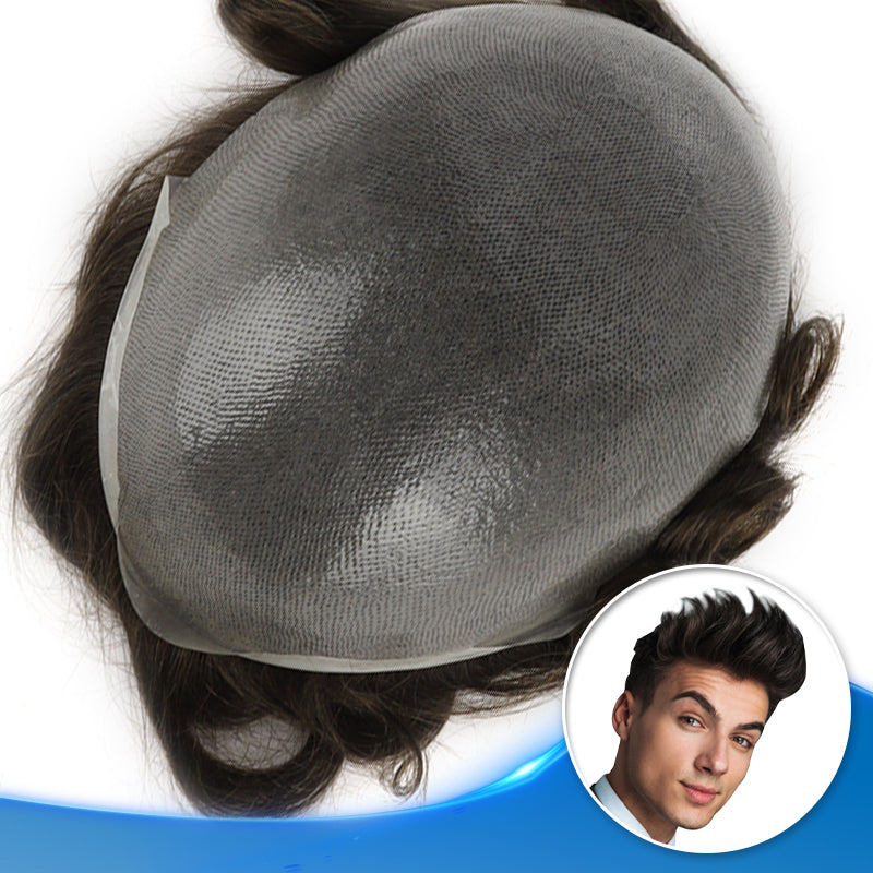 Thin Skin Single Knot Hair System (0.04-0.05mm) Top View - Yiyohair Men's Hair System