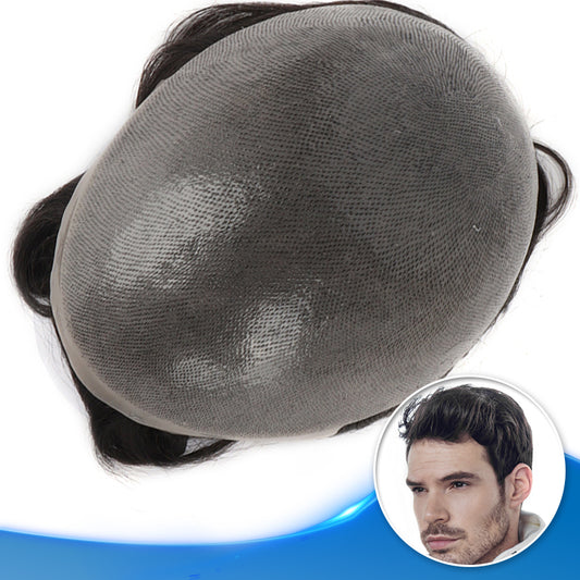 Durable Skin Single Knot Hair System (0.08-0.10mm) Top View - Yiyohair Men's Hair System