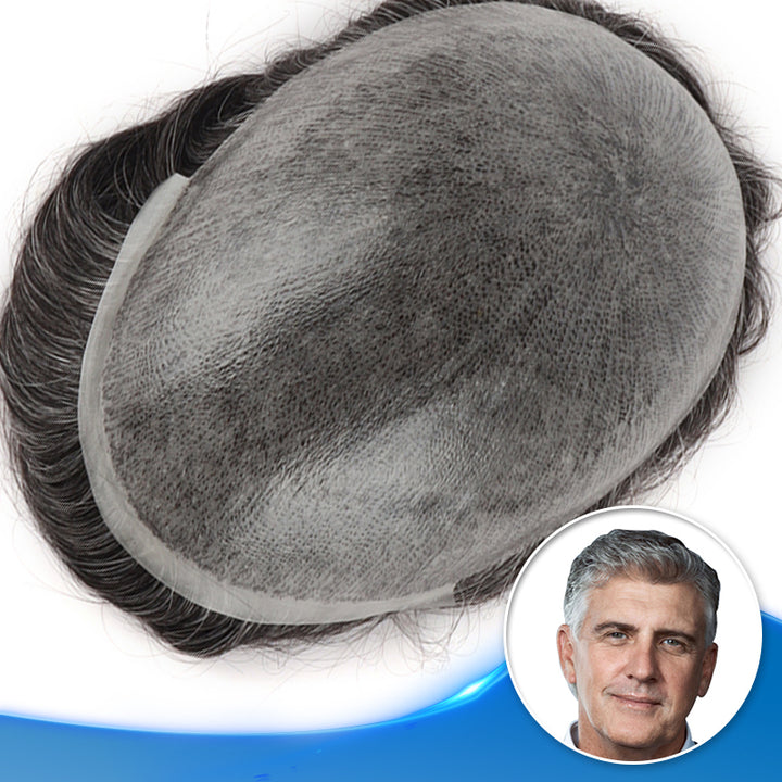 0.08-0.10mm Clear Poly Toupee For Men Injected Skin Truest Gray Hairpiece Unit #1B40 - Yiyohair