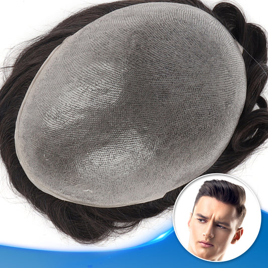 Thick Skin Single Knot Hair System (0.10-0.12mm) Top View - Yiyohair Men's Hair System
