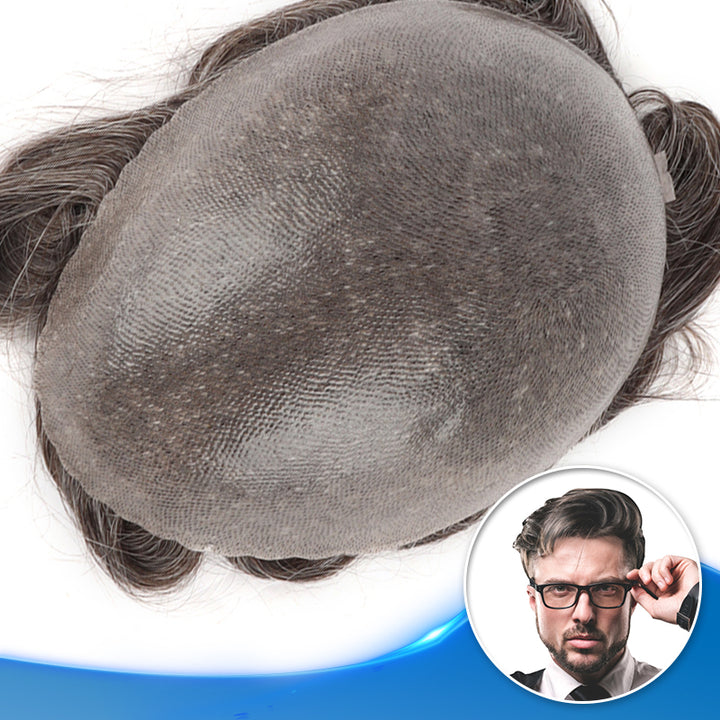 0.10-0.12mm Skin Hair Systems For Men Single Knot Durable Clear Poly Gray Toupee #440 - Yiyohair