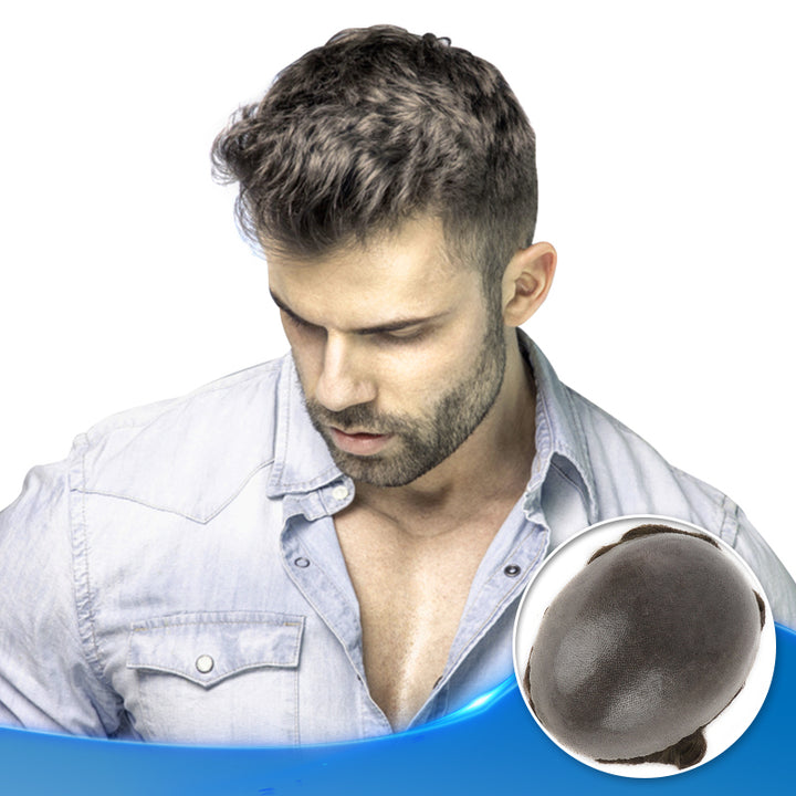 0.10-0.12mm Thick Skin Hair Pieces For Men Human Hair V-looped Toupee #7 - Yiyohair