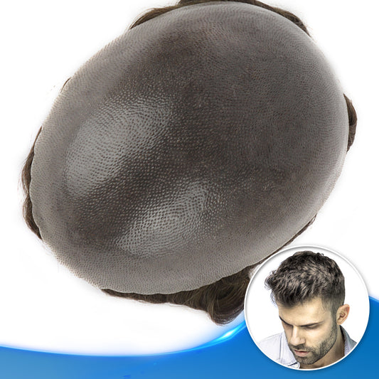 Thick Skin V-Looped Hair System (0.10-0.12mm) Top View - Yiyohair Men's Hair System