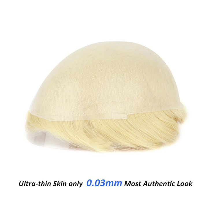 0.02-0.04mm Ultra-thin Skin Toupee For Men Most Fashionable Blond Hair Replacement Systems #613 - Yiyohair