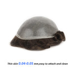 Thin Skin Single Knot Hair System (0.04-0.05mm) Close-up Detail - Yiyohair Men's Hair System