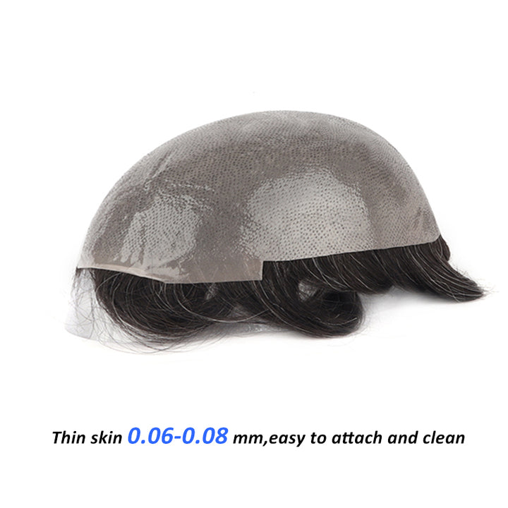 0.06-0.08mm Skin Hair Replacement Systems For Men Natural Looking Gray Toupee #1B10 - Yiyohair