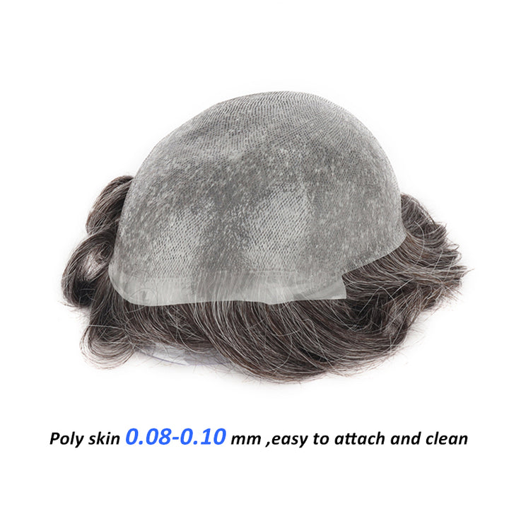 Stock Gray Hair Toupee For Men Single Knot 0.08-0.10mm Clear Poly Skin Durable and Easy to Attach #240 - Yiyohair