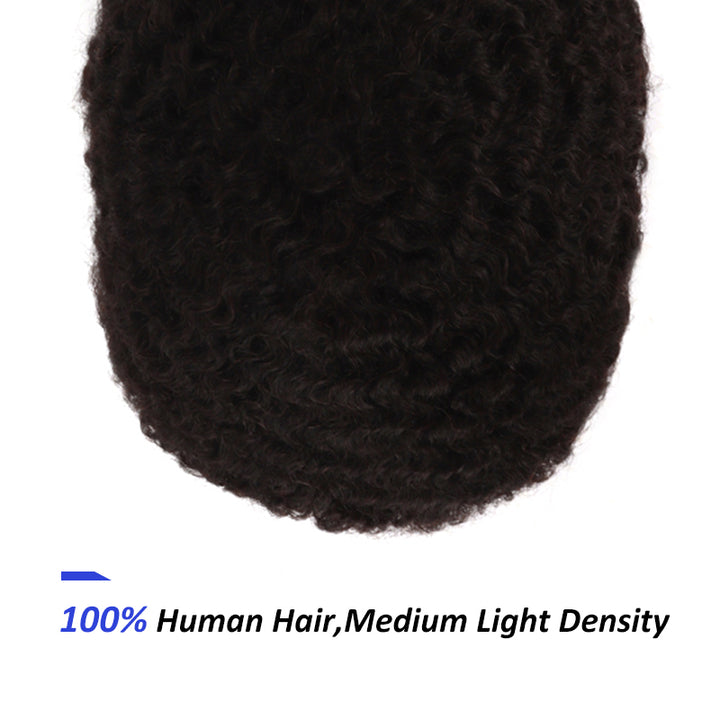 African American Mens Full lace Hairpieces Best Air Permeability 8mm Curl Toupee Hair Units - Yiyohair