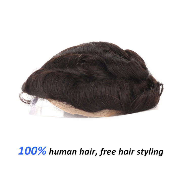 Mens Stock Toupee Lace Front with Poly Coating Hair Systems Unit Breathable and Easy to Attach - Yiyohair