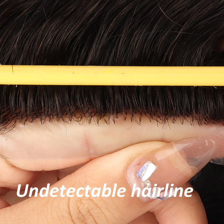 0.06-0.08mm Thin Skin Hair Replacement Systems Injected Most Natural Mens Toupee - Yiyohair