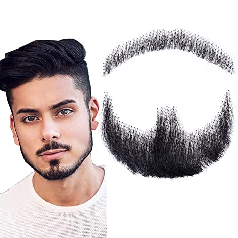 YIYO Beard Realistic 100% Human Hair Full Hand Tied Goatee False Beards Lace Invisible Fake Mustache for Men Makeup Entertainment/Drama/Party/Movie Prop Easy Application Model Black False Moustaches