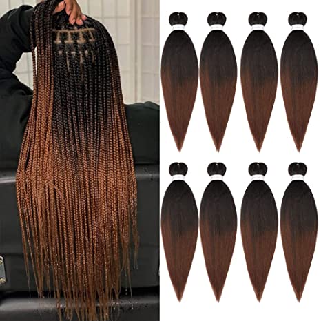 YIYO Human Braiding Hair Extension Ombre Natural Black To Brown Crochet Braiding Hair 20 Inch 8 Packs Hot Water