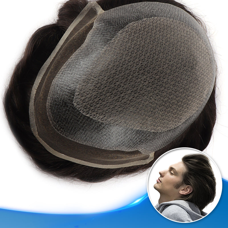Injected Skin with French Lace Front Top View - Yiyohair Men's Hair System
