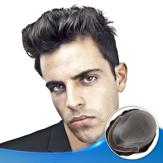 Silk Top Hair System with French Lace Front Front View - Yiyohair Men's Hair System