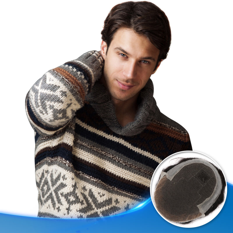 Q6 Lace Front Hair System Front View - Yiyohair Men's Hair System
