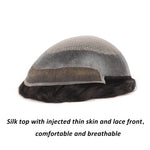 Silk Top Hair System with French Lace Front Side View - Yiyohair Men's Hair System