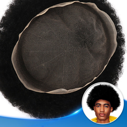 Full Lace Hair Systems For Afro Men Most Comfortable 6mm Curl Human Hair Toupee Airy Units - Yiyohair