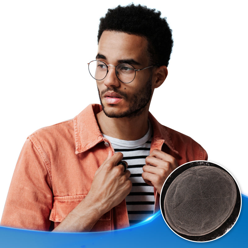 African American Mens Full lace Hairpieces Best Air Permeability 8mm Curl Toupee Hair Units - Yiyohair