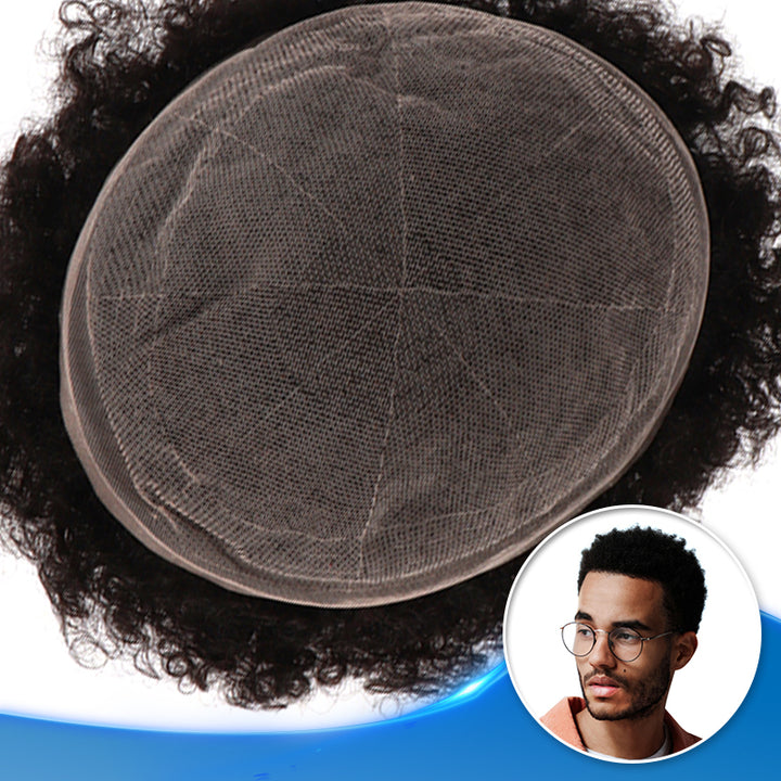 African American Mens Full lace Hairpieces Best Air Permeability 8mm Curl Toupee Hair Units - Yiyohair